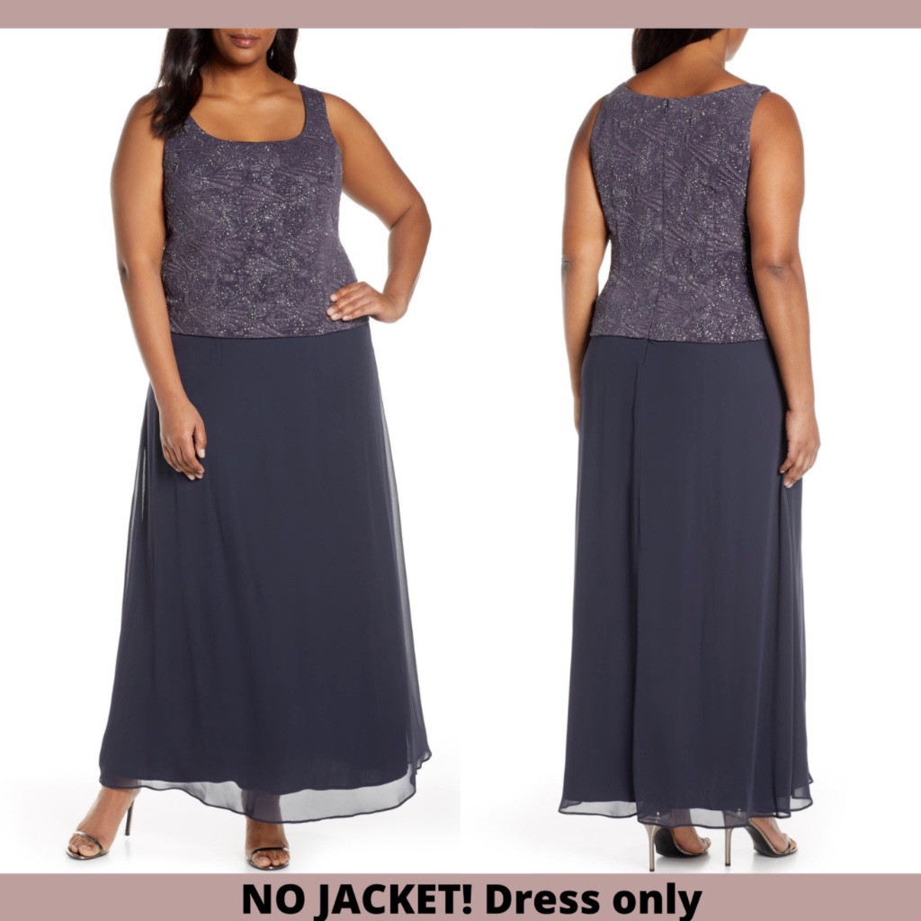 New Alex Evenings [Plus Sz 16w ] Mock Sparkly Top Gown In Smoke Grey